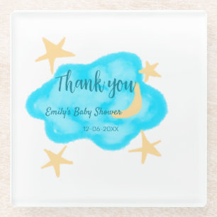 Moon star clouds watercolor baby shower add name t glass coaster