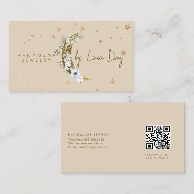 Moon Star Handmade Jewellery Artist Faux Gold  B Business Card (Front/Back)