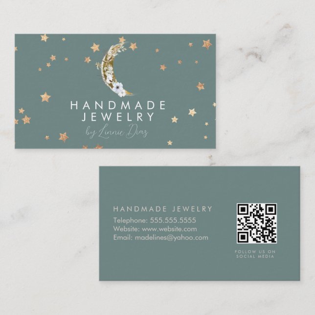 Moon Star Handmade Jewellery Artist Faux Gold E Business Card (Front/Back)
