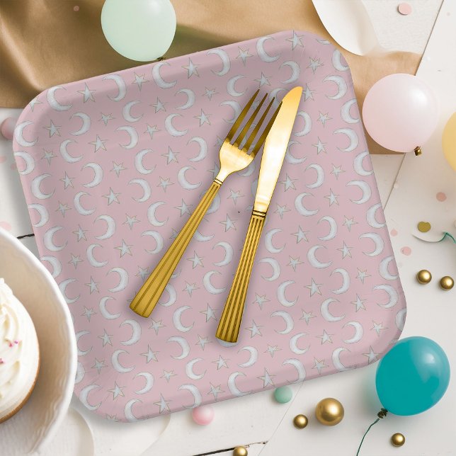 Moon Star Lavender Whimsical Storybook Baby Shower Paper Plate (Creator Uploaded)