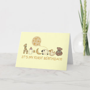 Moon,Stars, and Animals First Birthday Card