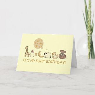 Moon,Stars, and Animals First Birthday Card