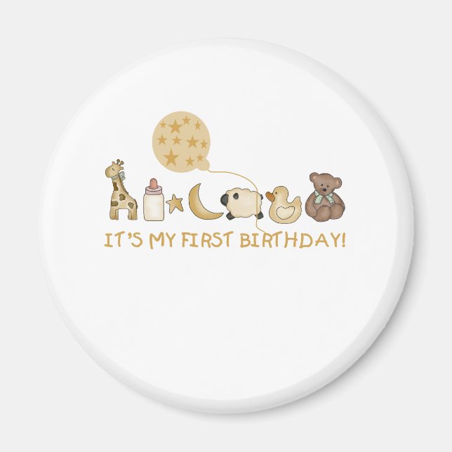 Moon,Stars, and Animals First Birthday Magnet (Front)