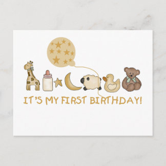 Moon,Stars, and Animals First Birthday Postcard