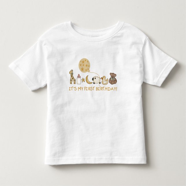 Moon,Stars, and Animals First Birthday Toddler T-Shirt (Front)