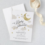 Moon, Stars, and Clouds Fancy Script Baby Shower<br><div class="desc">This cute baby shower invitation is sweet and chic and perfect for a moon and stars theme. Featuring my hand-drawn illustration of clouds, stars and moon with faux gold foil and accented by elegant calligraphy. The reverse side features a matching cloud and stars illustration with room for you to write...</div>