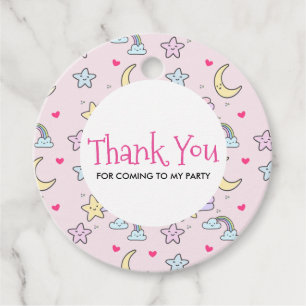 Moon, Stars and Clouds Pattern on Pastel Pink Favour Tags