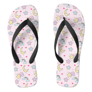 Moon, Stars and Clouds Pattern on Pastel Pink Jandals