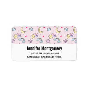 Moon, Stars and Clouds Pattern on Pastel Pink Label