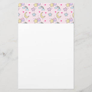 Moon, Stars and Clouds Pattern on Pastel Pink Stationery