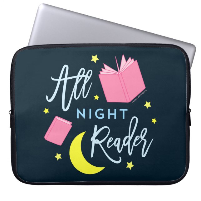 Moon Stars and Pink Books All Night Reader Laptop Sleeve (Front)