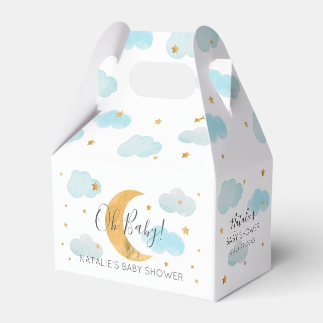 Moon & Stars  Baby Shower blue clouds Favour Box (Back Side)