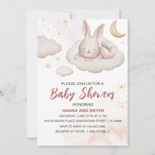Moon Stars Baby Shower Books Enclosure Card (Front)