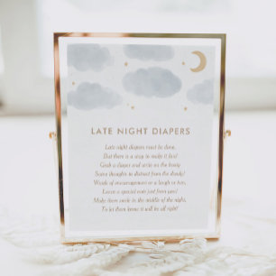 Moon Stars Baby Shower Late Night Diapers Poster