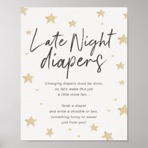 Moon Stars Baby Shower Late Night Diapers Sign