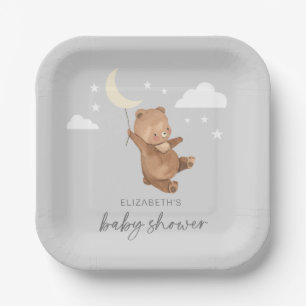 Moon Stars Bear Baby Shower Paper Plate