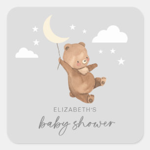 Moon Stars Bear Baby Shower Square Sticker