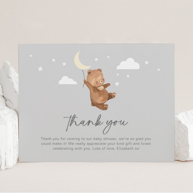 Moon Stars Bear Baby Shower Thank You Card (Creator Uploaded)