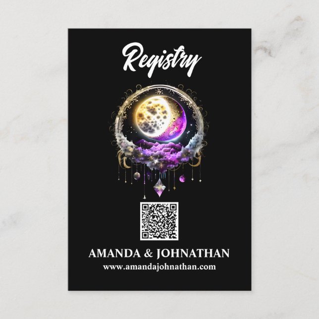 Moon stars black magenta QR code registry luna Enclosure Card (Front)