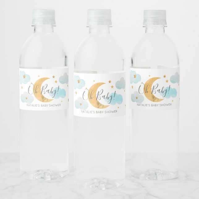 Moon & Stars blue clouds Water Bottle Label (Bottles)