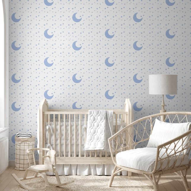 Moon stars blue kids wall paper  (Kids)