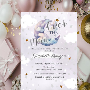 Moon Stars & Clouds Lavender Baby Shower  Invitation