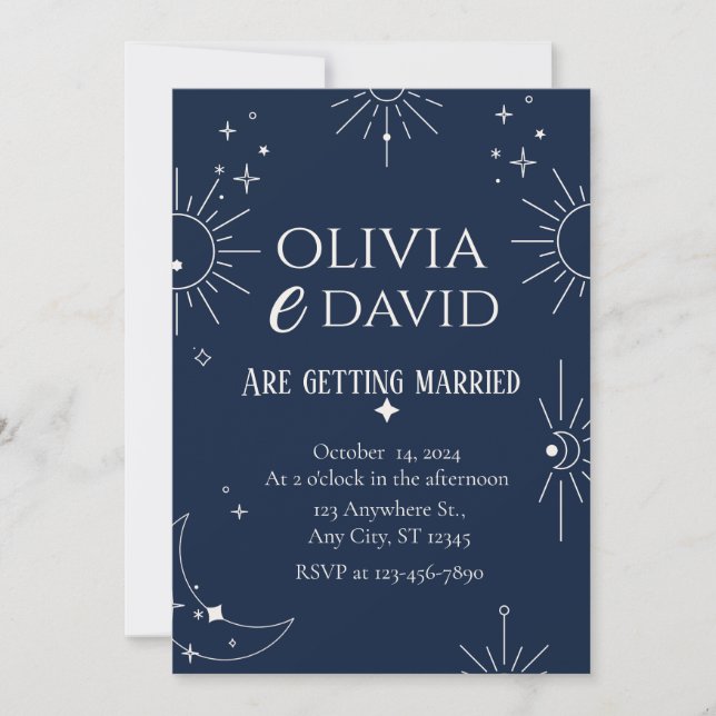 Moon & Stars Elegant Wedding  Invitation (Front)