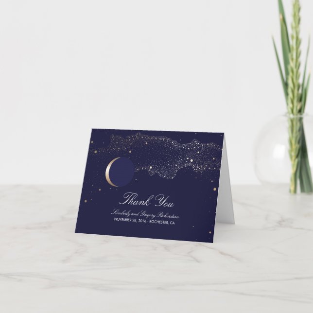 Moon Stars Enchanted Night Navy Wedding Thank You (Front)