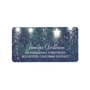 Moon Stars Glitter Navy Wedding Label