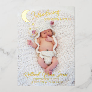 Moon & Stars Gold Foil Photo Birth Announcement