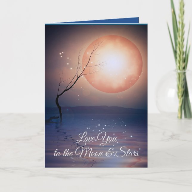 Moon & Stars Love You Romantic Folded Holiday Card (Front)