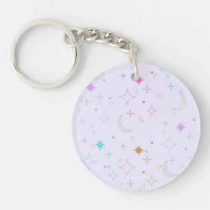 Moon & Stars Minimalist Lavender Key Ring