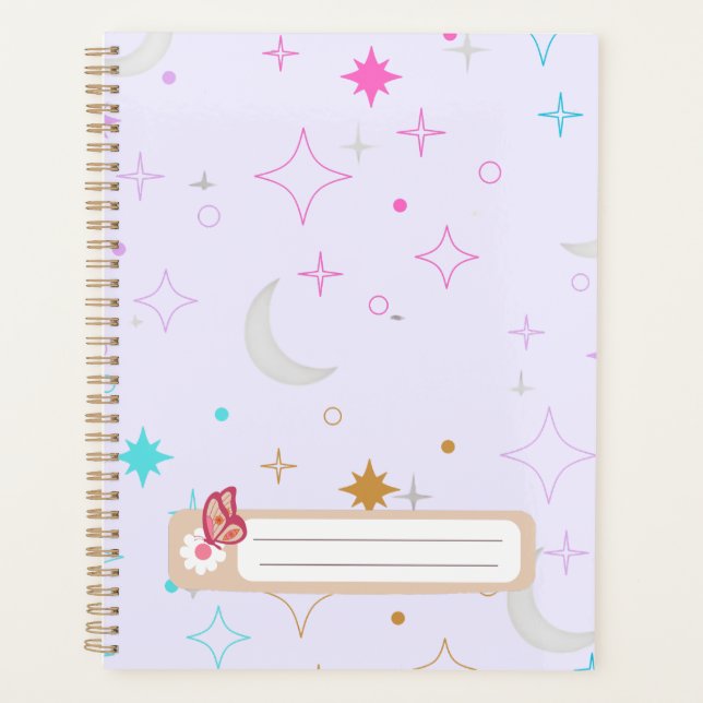 Moon & Stars  Minimalist Lavender Planner (Front)