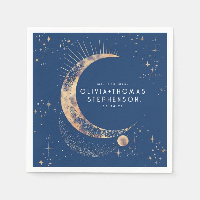 Moon Stars Night Sky Mystical Romantic Napkins (Front)
