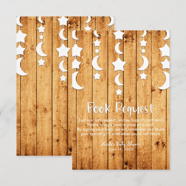 Moon & Stars Oak Wood Book Request Baby Shower Invitation (Front/Back)