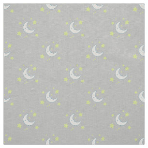 Moon & Stars Original Textile Print - Grey Fabric