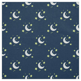 Moon & Stars Original Textile Print on Navy Fabric