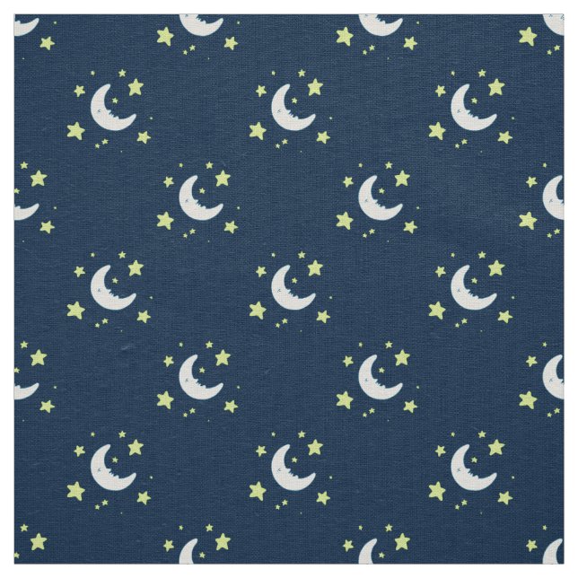 Moon & Stars Original Textile Print on Navy Fabric (Swatch)