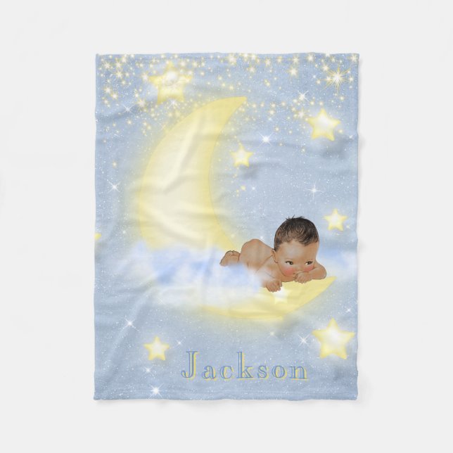 Moon Stars Personalised Ethnic Baby Boy Blanket (Front)