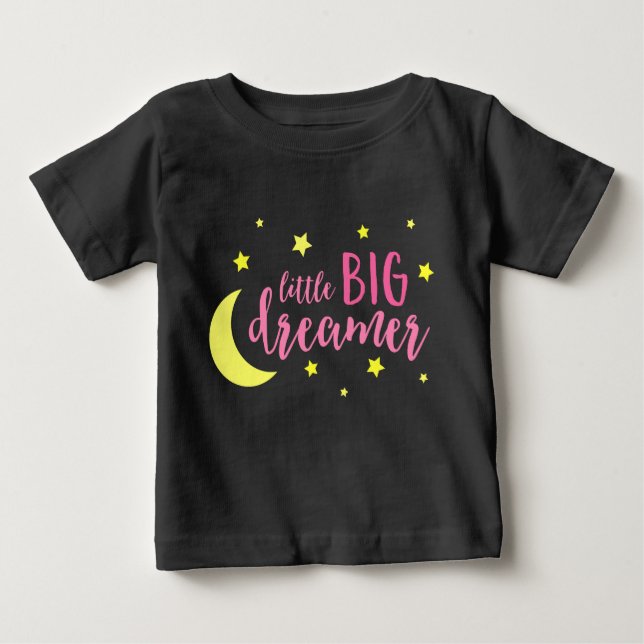 Moon & Stars Pink Little Big Dreamer Baby T-Shirt (Front)