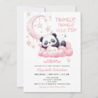 Moon Stars Pink Panda Bear Girl Baby Shower