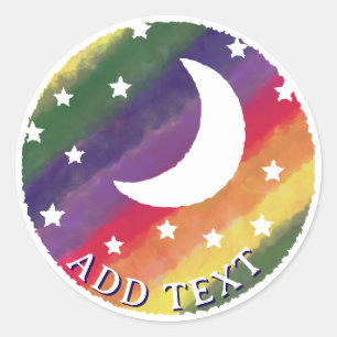 Moon Stars Rainbow Watercolor Decor  Classic Round Sticker