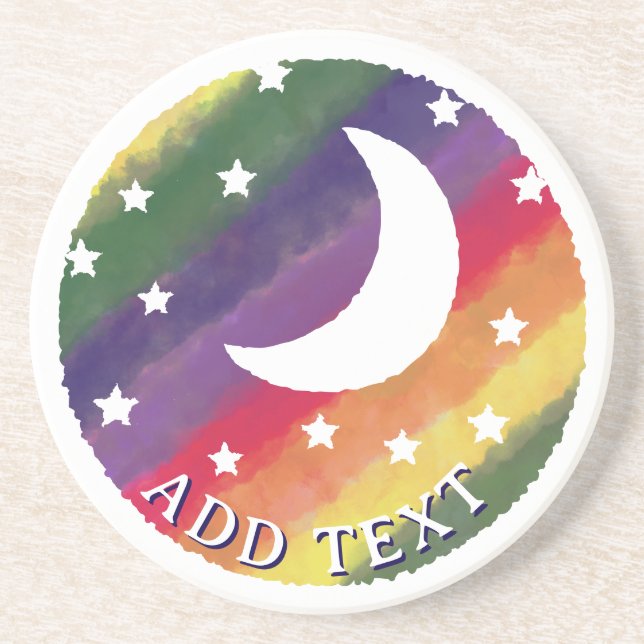 Moon Stars Rainbow Watercolor Decor  Coaster (Front)