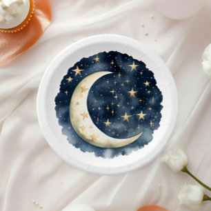 Moon Stars Space Gender Neutral Baby Shower Paper Plate