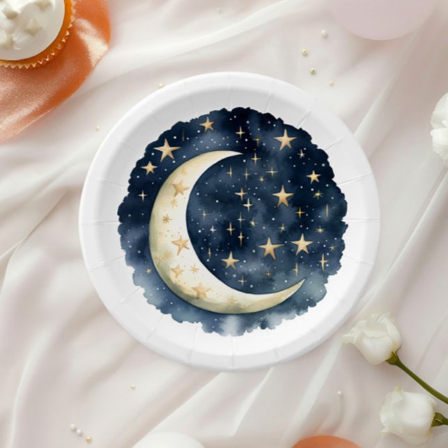 Moon Stars Space Gender Neutral Baby Shower Paper Plate (Creator Uploaded)