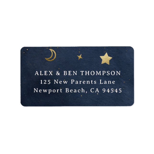 Moon Stars Starry Night Navy Blue Gold Address Label (Front)