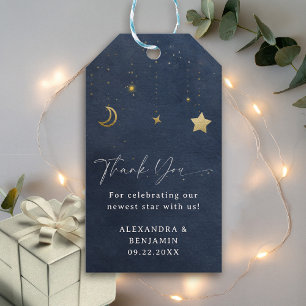 Moon Stars Starry Night Navy Blue Gold Baby Shower Gift Tags