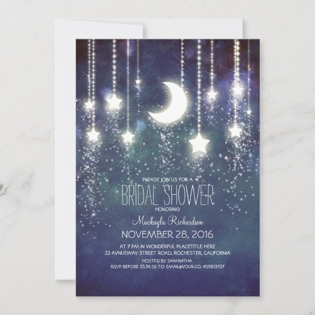 Moon Stars & String Lights Bridal Shower Invitation (Front)
