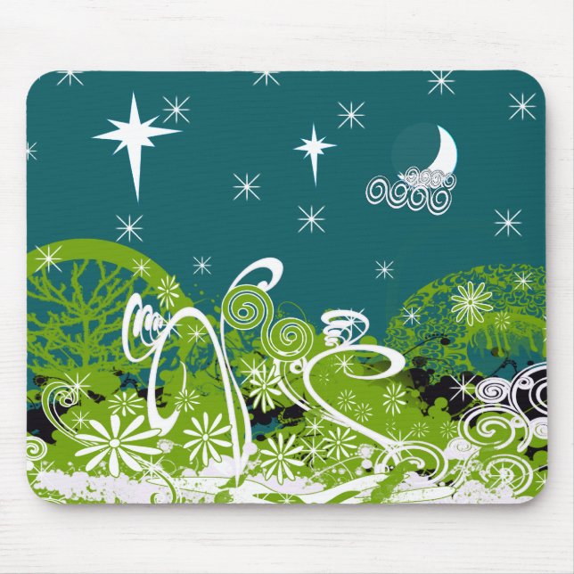 Moon Stars Swirl Paint Splat Mouse Pad (Front)