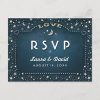 Moon & Stars Teal Gold & White Matching RSVP